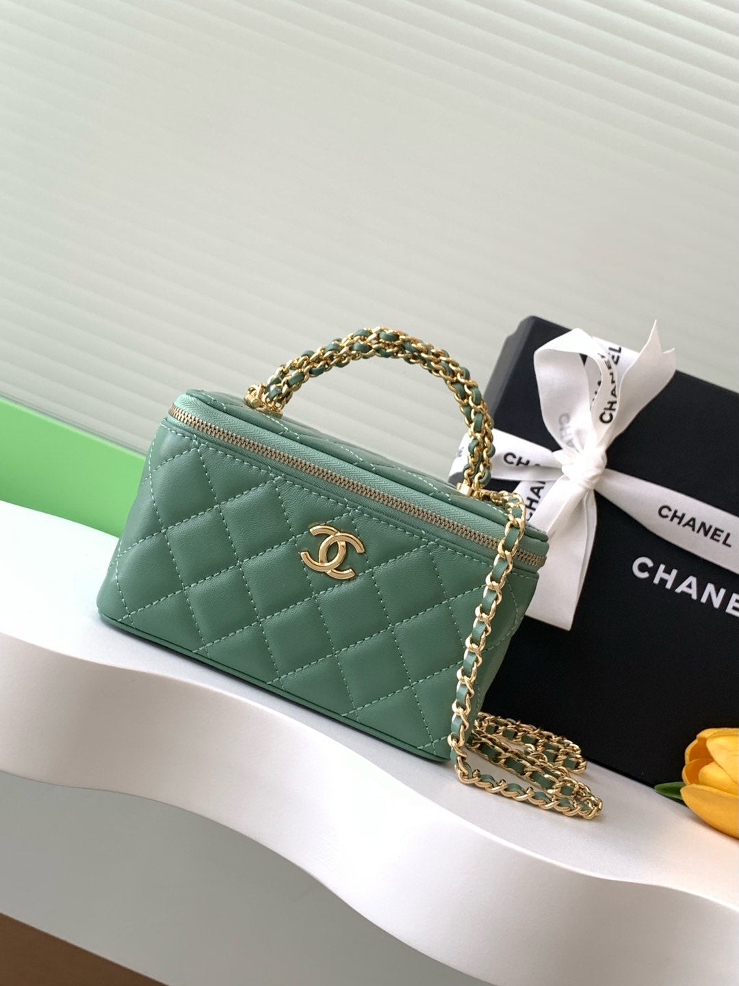 CC Vanity Case 17cm Jungle Green Leather Gold Hardware 238497 mysite