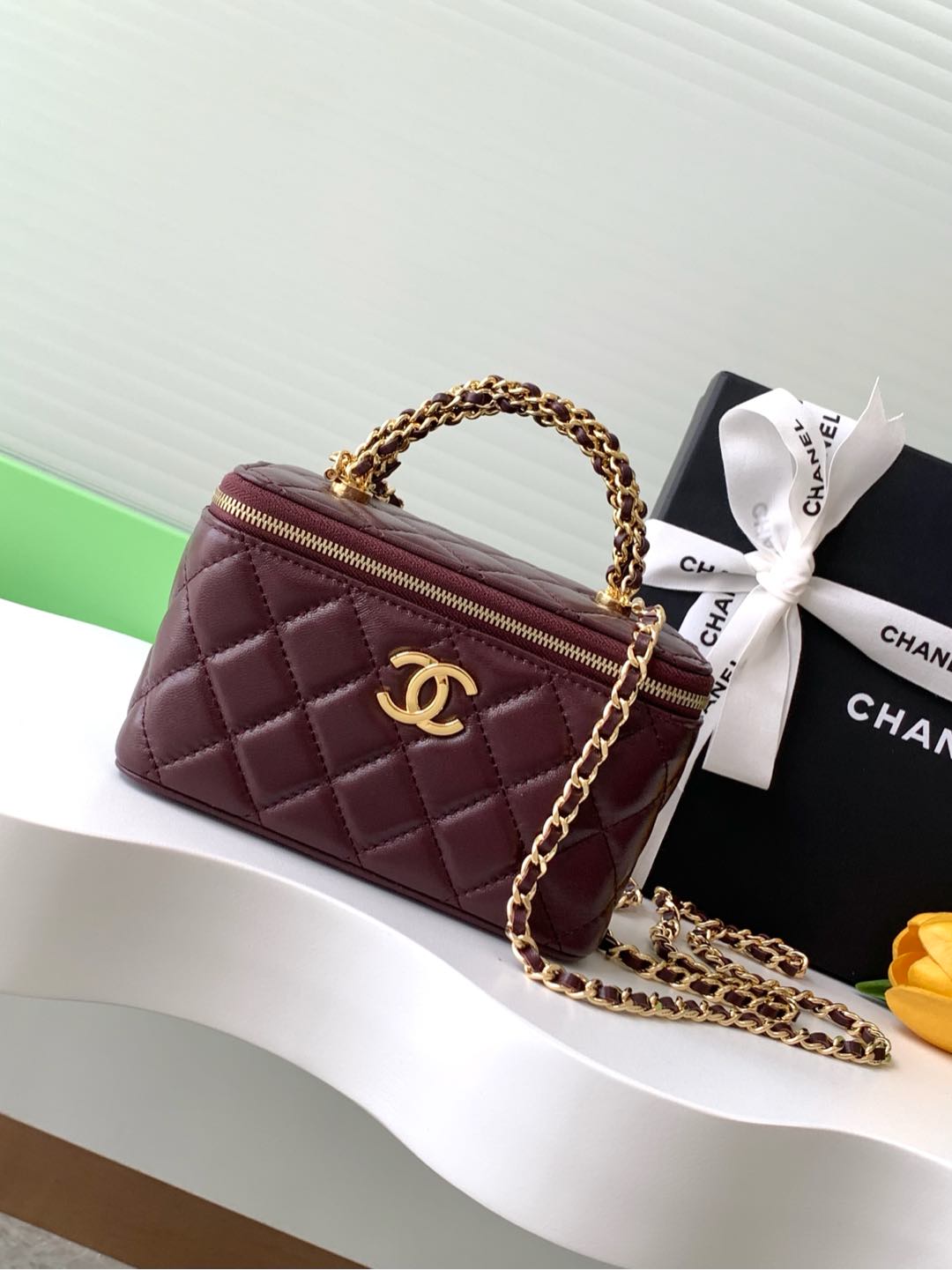 CC Vanity Case 17cm Burgundy Leather Gold Hardware 238499 mysite