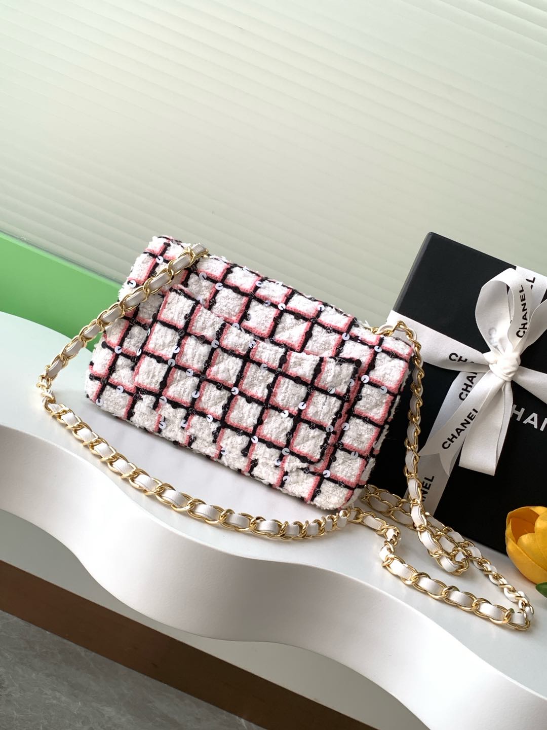 CC 25C Pink White Black Tweed Gold Hardware mysite