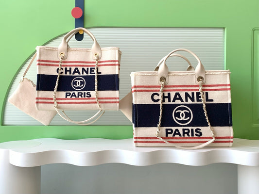 CC 25C ToTe  Bag Beige Navy Blue Canvas Fabric 238518 mysite