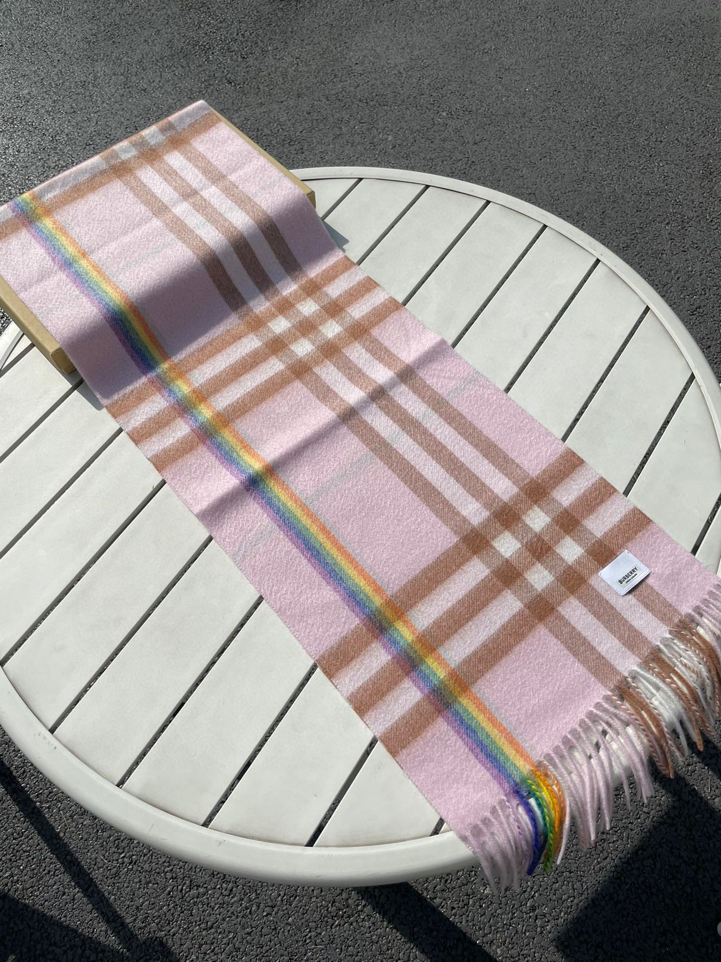 CHECK SCARF 200 CM IN LIGHT PINK MIX CAMEL BROWN CASHMERE 394750 mysite