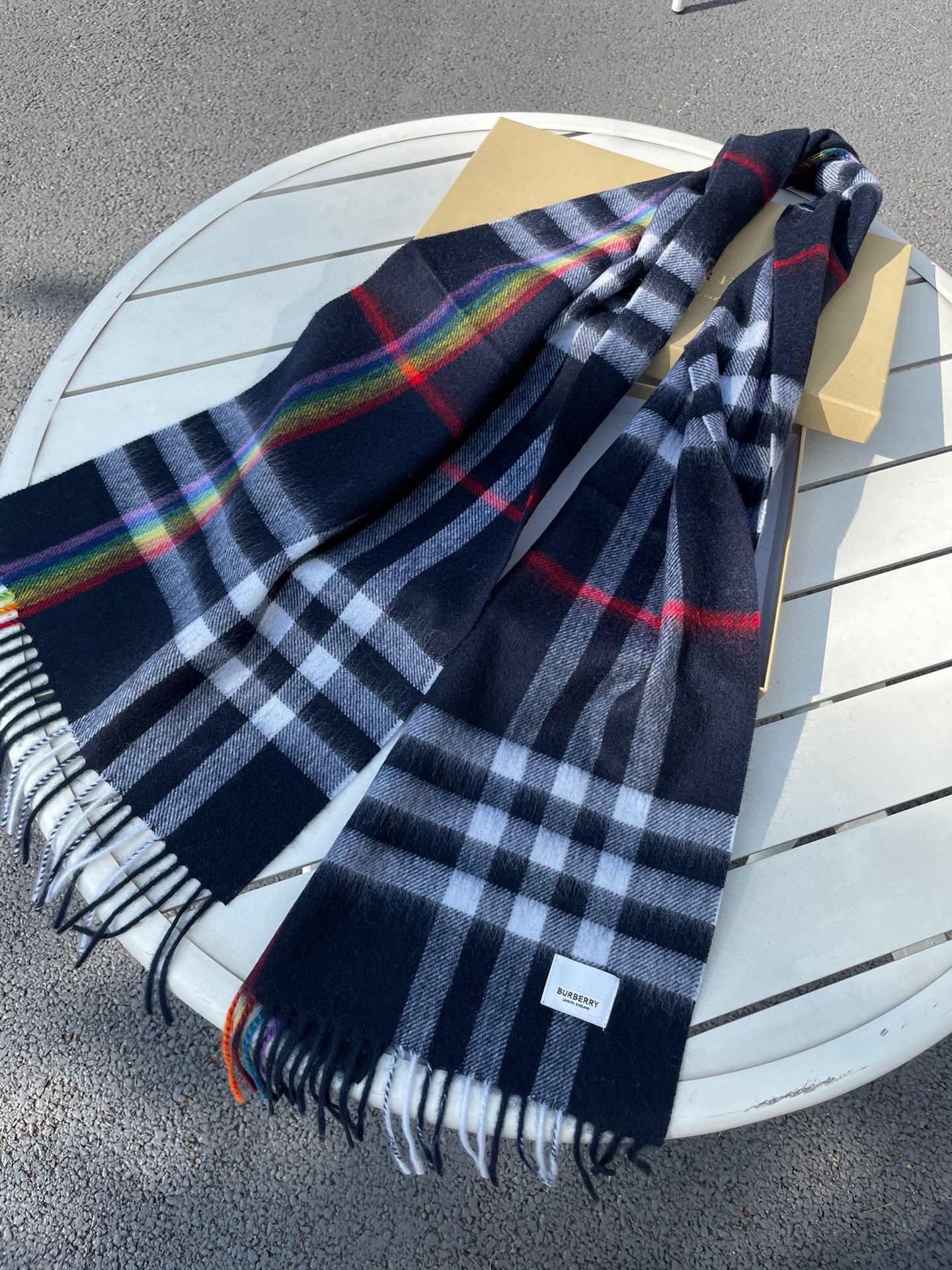 CHECK SCARF 200 CM IN BLACK MIX DOVE GRAY CASHMERE 394751 mysite