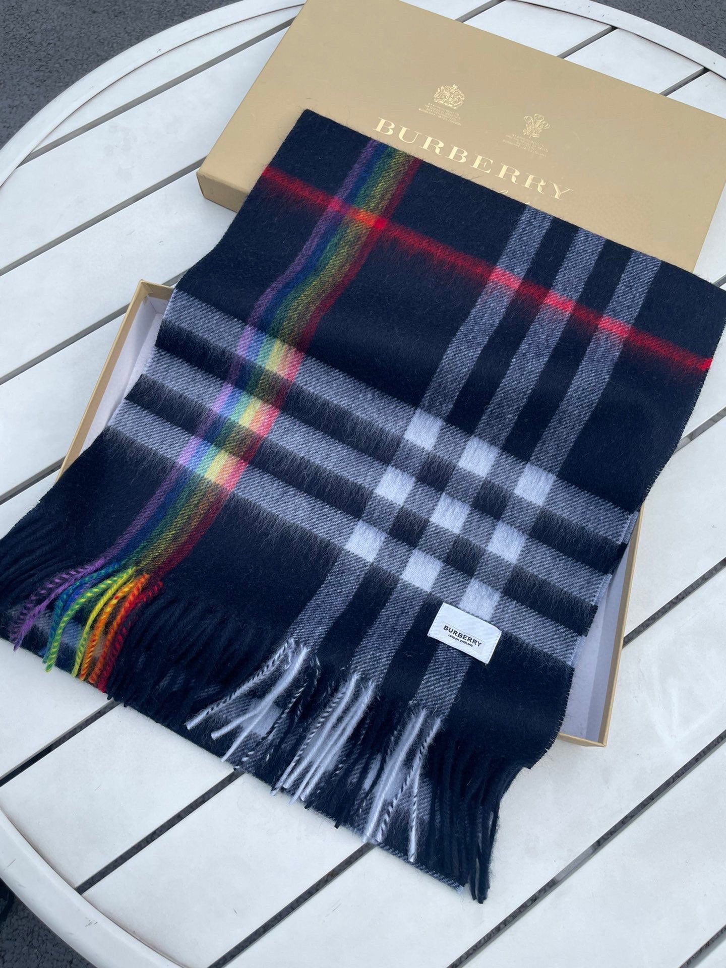 CHECK SCARF 200 CM IN BLACK MIX DOVE GRAY CASHMERE 394751 mysite