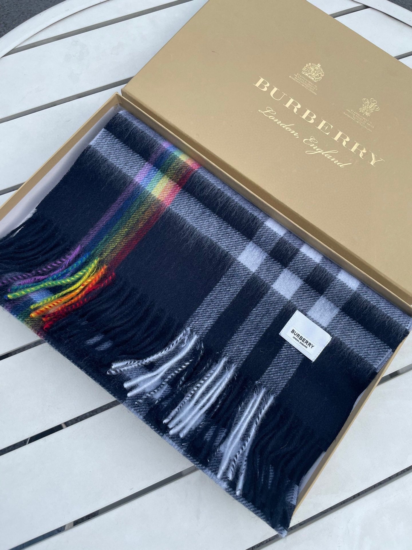 CHECK SCARF 200 CM IN BLACK MIX DOVE GRAY CASHMERE 394751 mysite