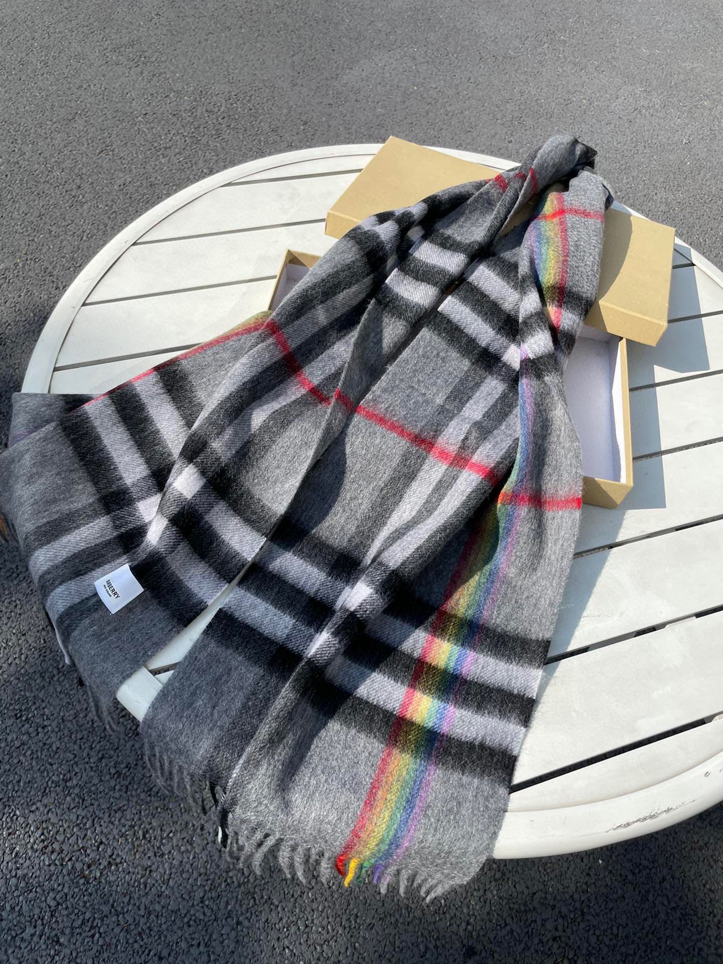 CHECK SCARF 200 CM IN GRAY GRAPHITE MIX BLACK 394752 mysite