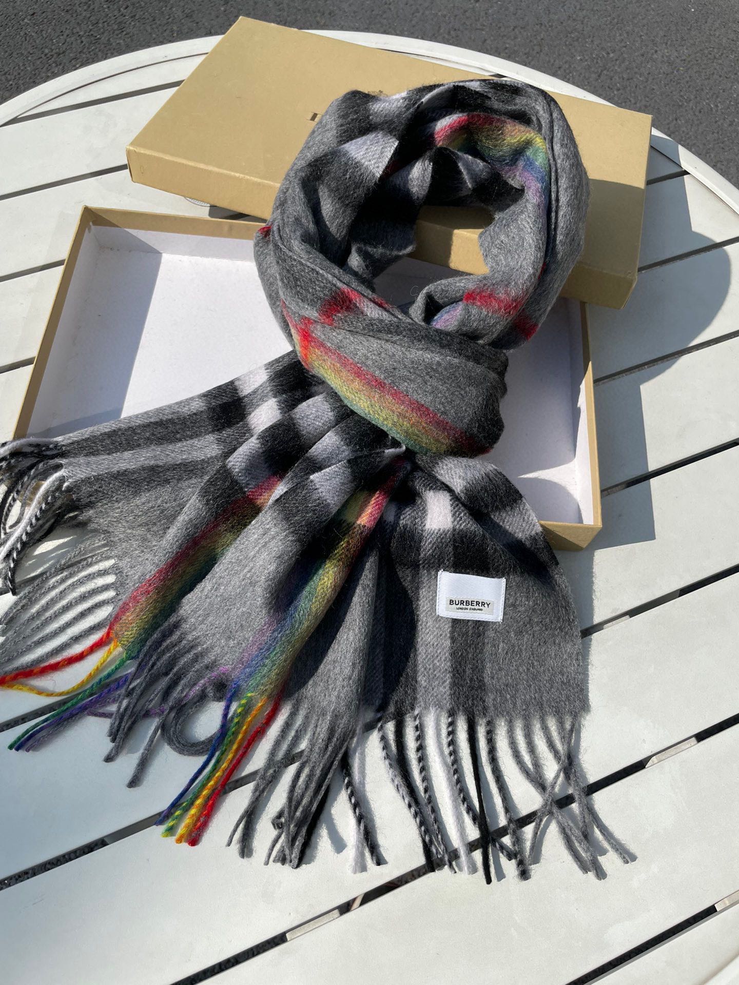 CHECK SCARF 200 CM IN GRAY GRAPHITE MIX BLACK 394752 mysite