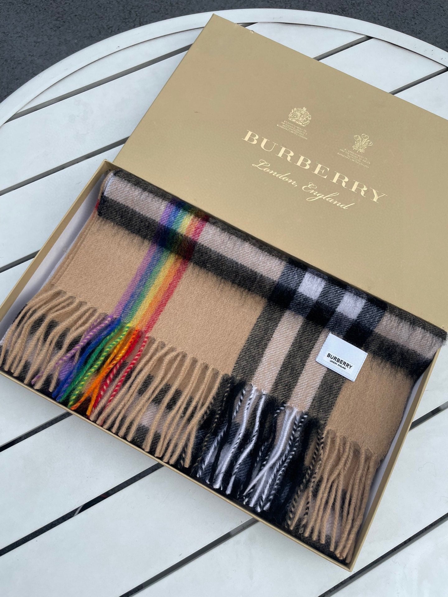 CHECK SCARF 200 CM IN CAMEL BEIGE MIX BLACK CASHMERE 394753 mysite