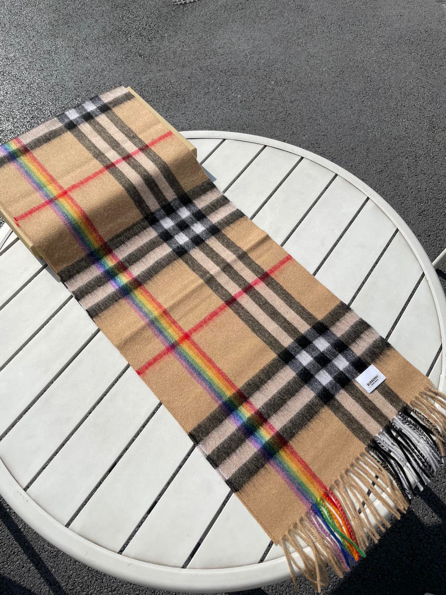 CHECK SCARF 200 CM IN CAMEL BEIGE MIX BLACK CASHMERE 394753 mysite