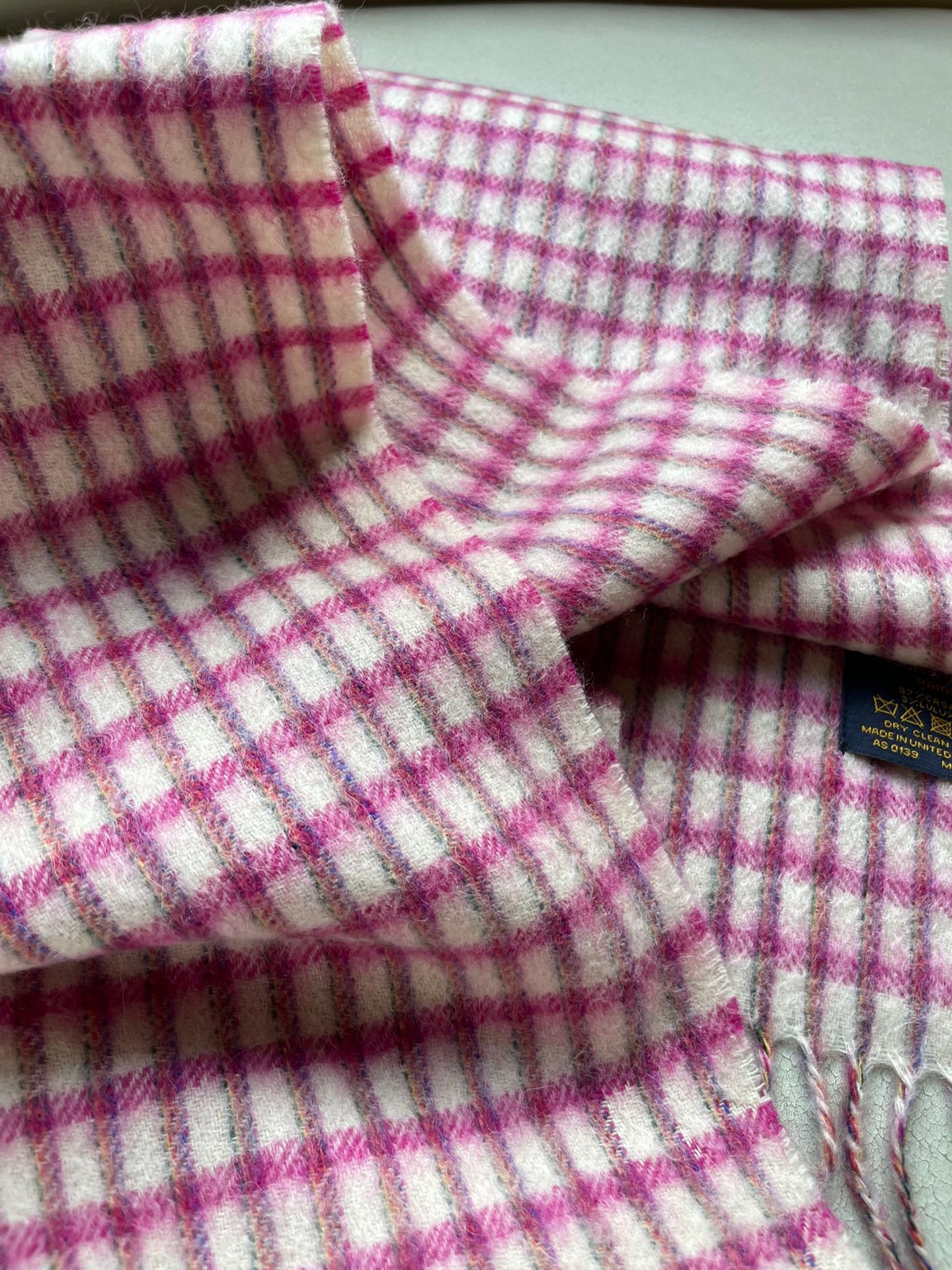 PLAID EMBROIDERY SCARF 180 CM IN BRIGHT PINK CASHMERE 399964 mysite