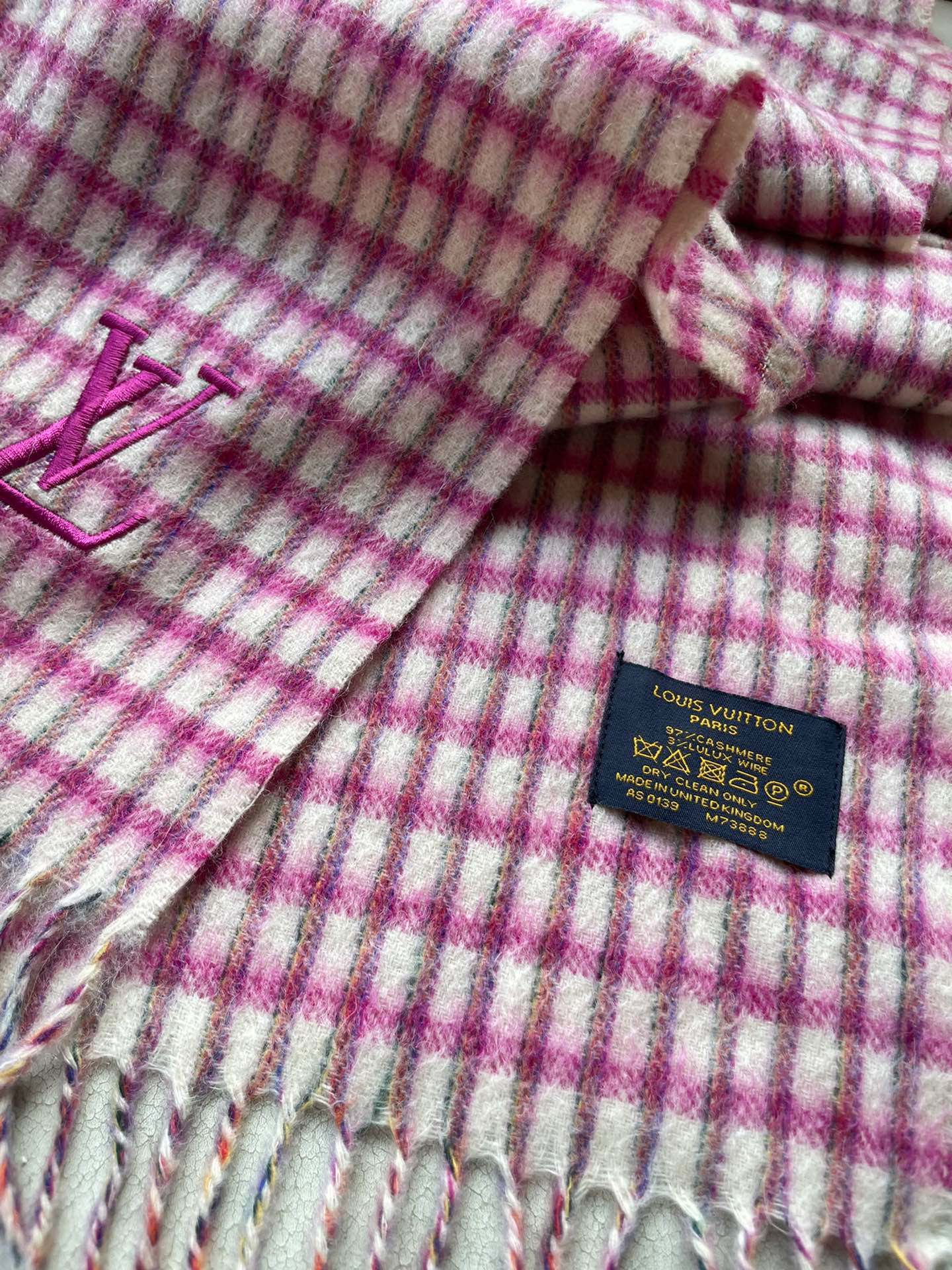 PLAID EMBROIDERY SCARF 180 CM IN BRIGHT PINK CASHMERE 399964 mysite