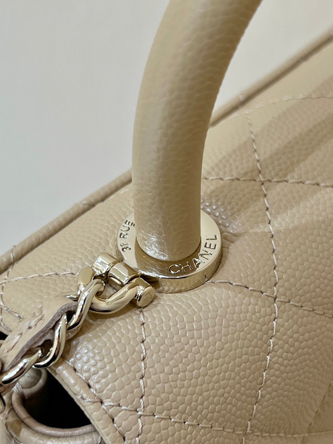 CC 24K Coco Hanle Nano 18cm Beige Grained Calfskin Gold Hardware mysite