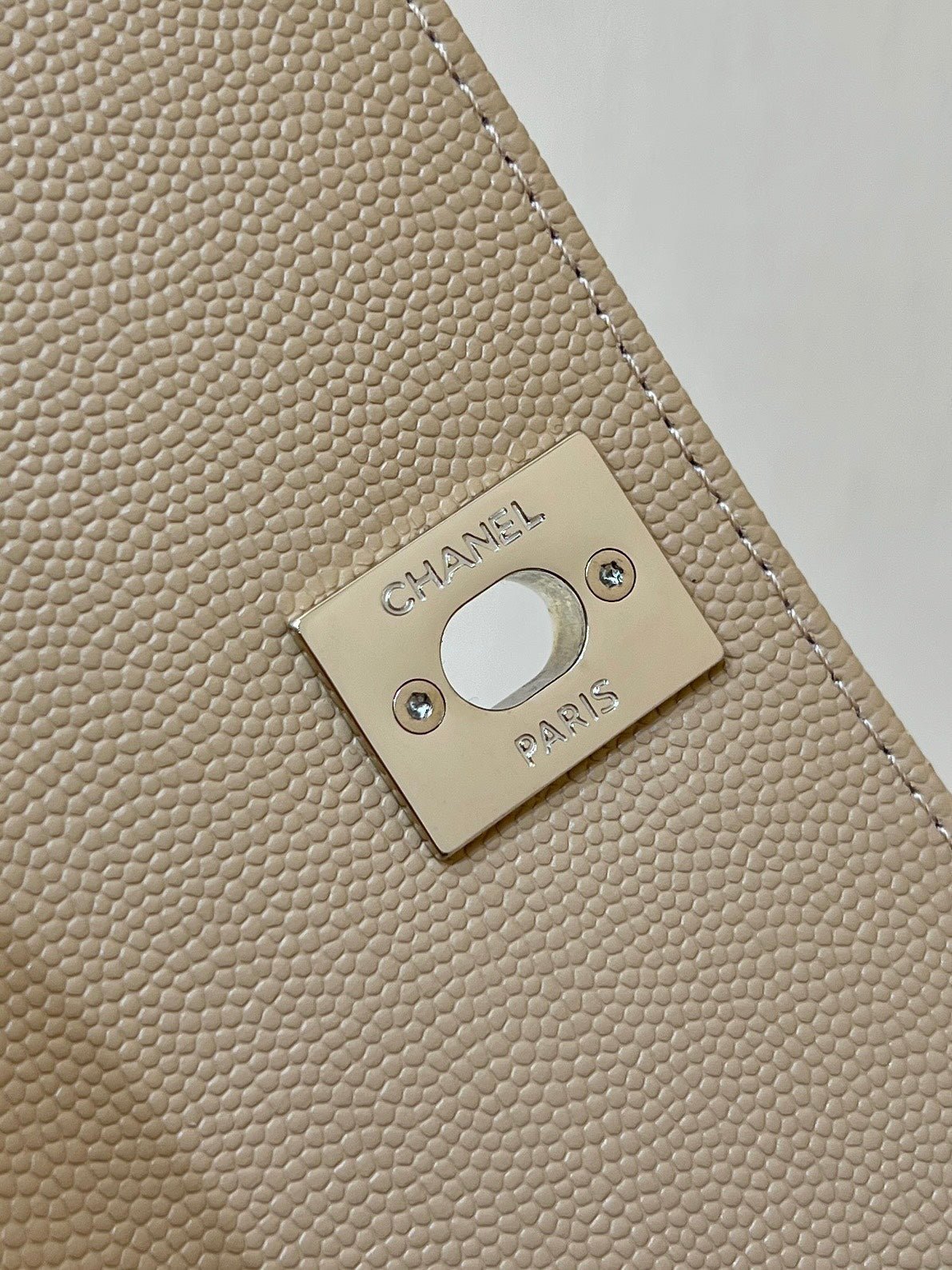 CC 24K Coco Hanle Nano 18cm Beige Grained Calfskin Gold Hardware mysite
