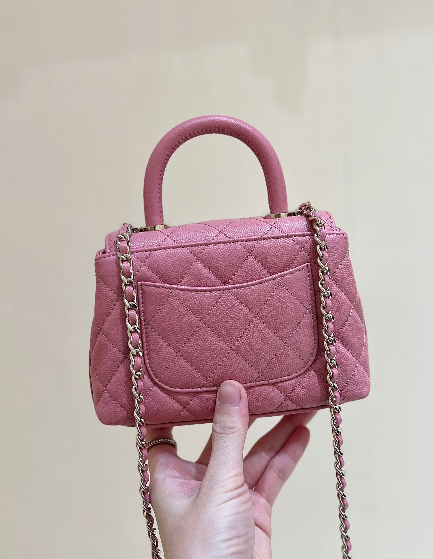 CC 24K Coco Hanle Nano 18cm Pink Grained Calfskin Gold Hardware mysite