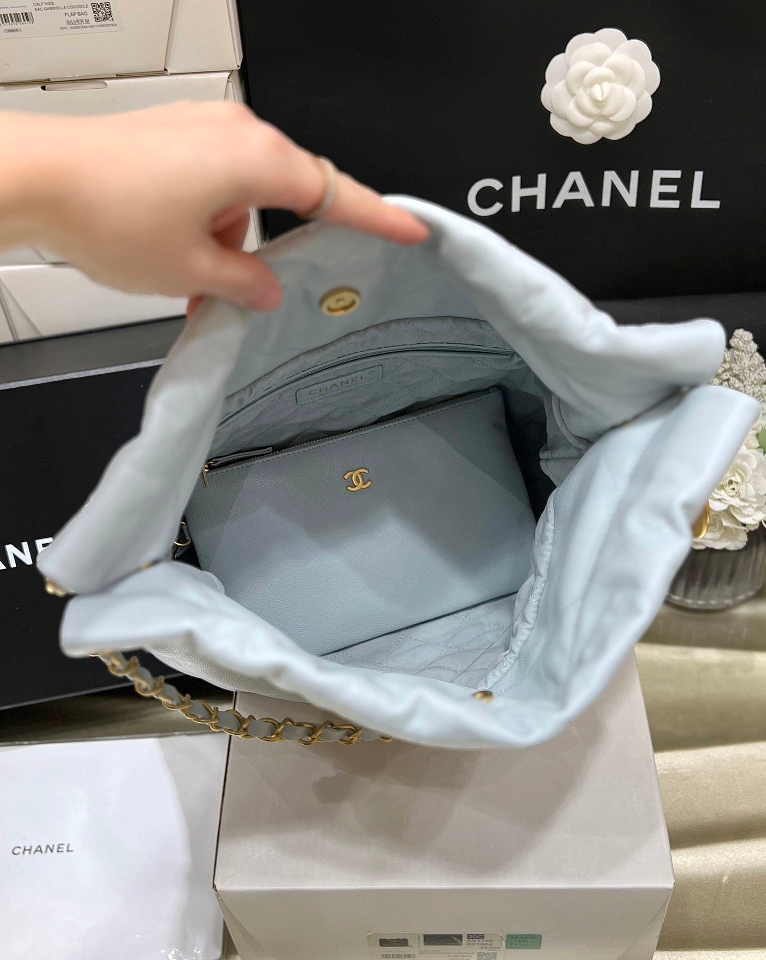 CC 24K Hobo 22 Bag Cloud Blue Grained Calfskin mysite