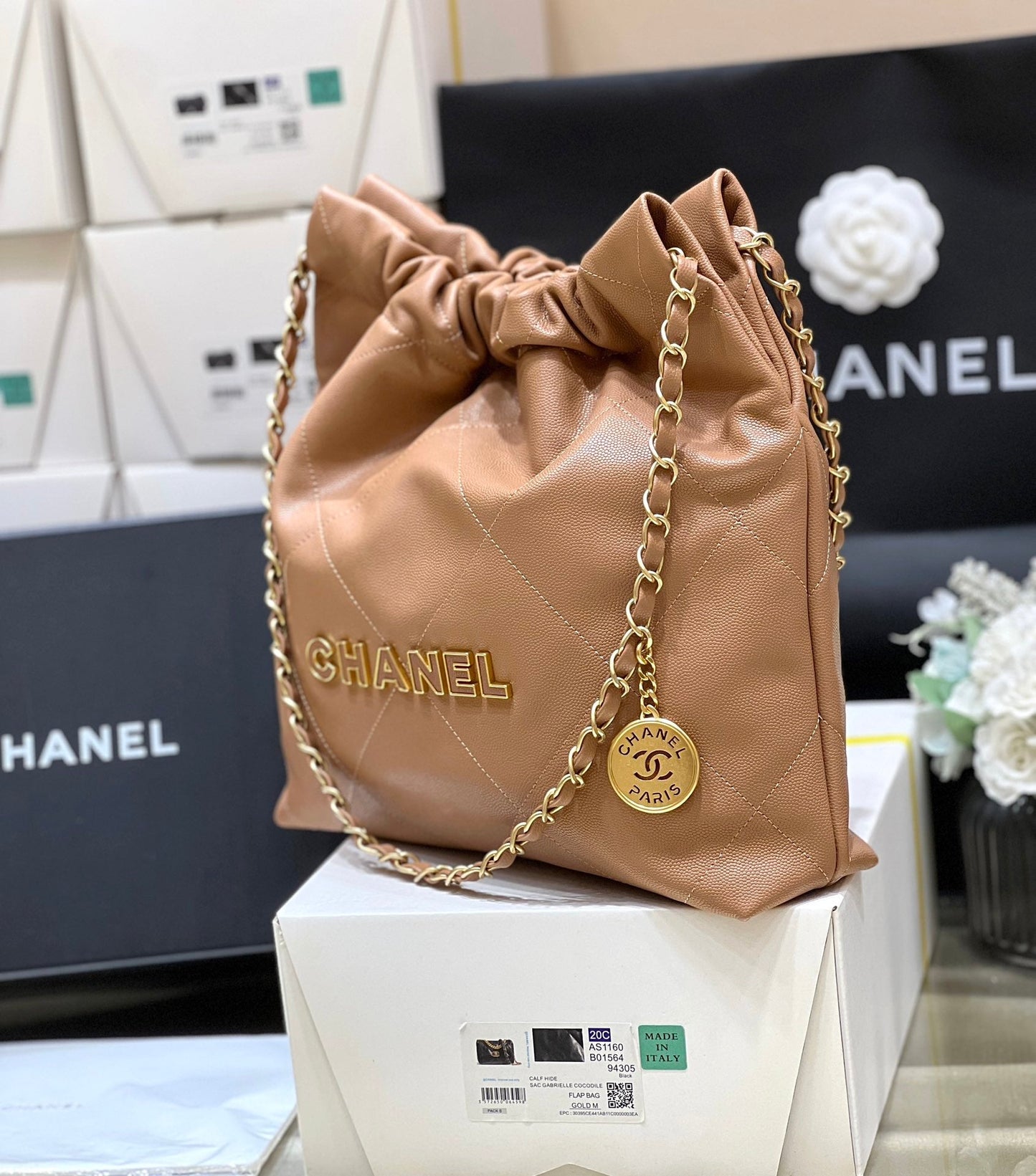 CC 24K Hobo 22 Bag Brown Grained Calfskin mysite