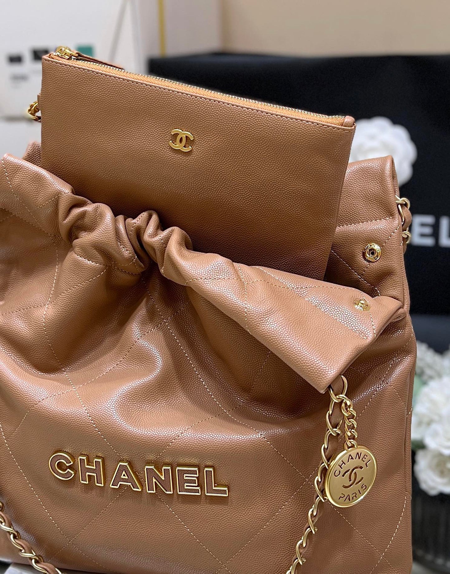 CC 24K Hobo 22 Bag Brown Grained Calfskin mysite