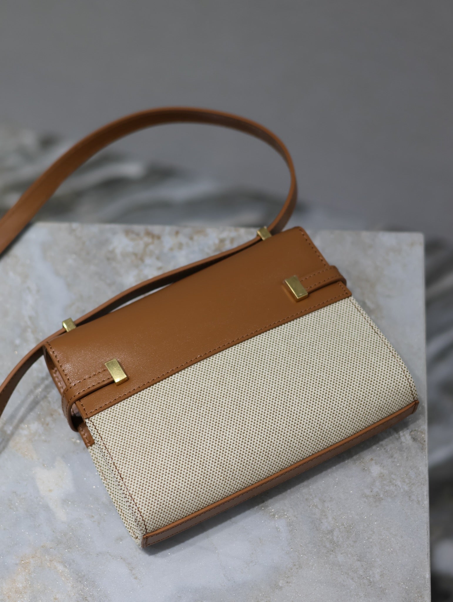 MANHATTAN MINI 19 IN WHITE CANVAS AND BROWN LAMBSKIN GOLD BUCKLE mysite