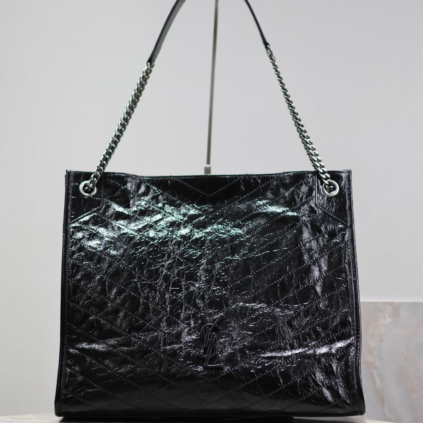 NIKI SHOPPING BAG 39 IN BLACK CRUMPLED CALFSKIN SILVER HARDWARE mysite