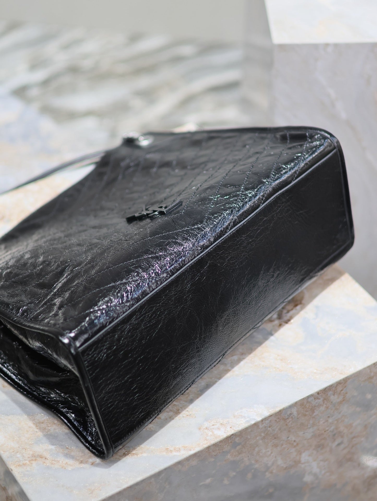 NIKI SHOPPING BAG 39 IN BLACK CRUMPLED CALFSKIN SILVER HARDWARE mysite