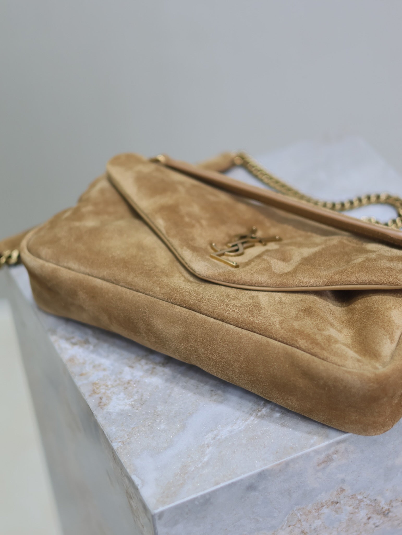 CALYPSO BAG 26 IN CIDER BROWN SUEDE GOLD HARDWARE mysite