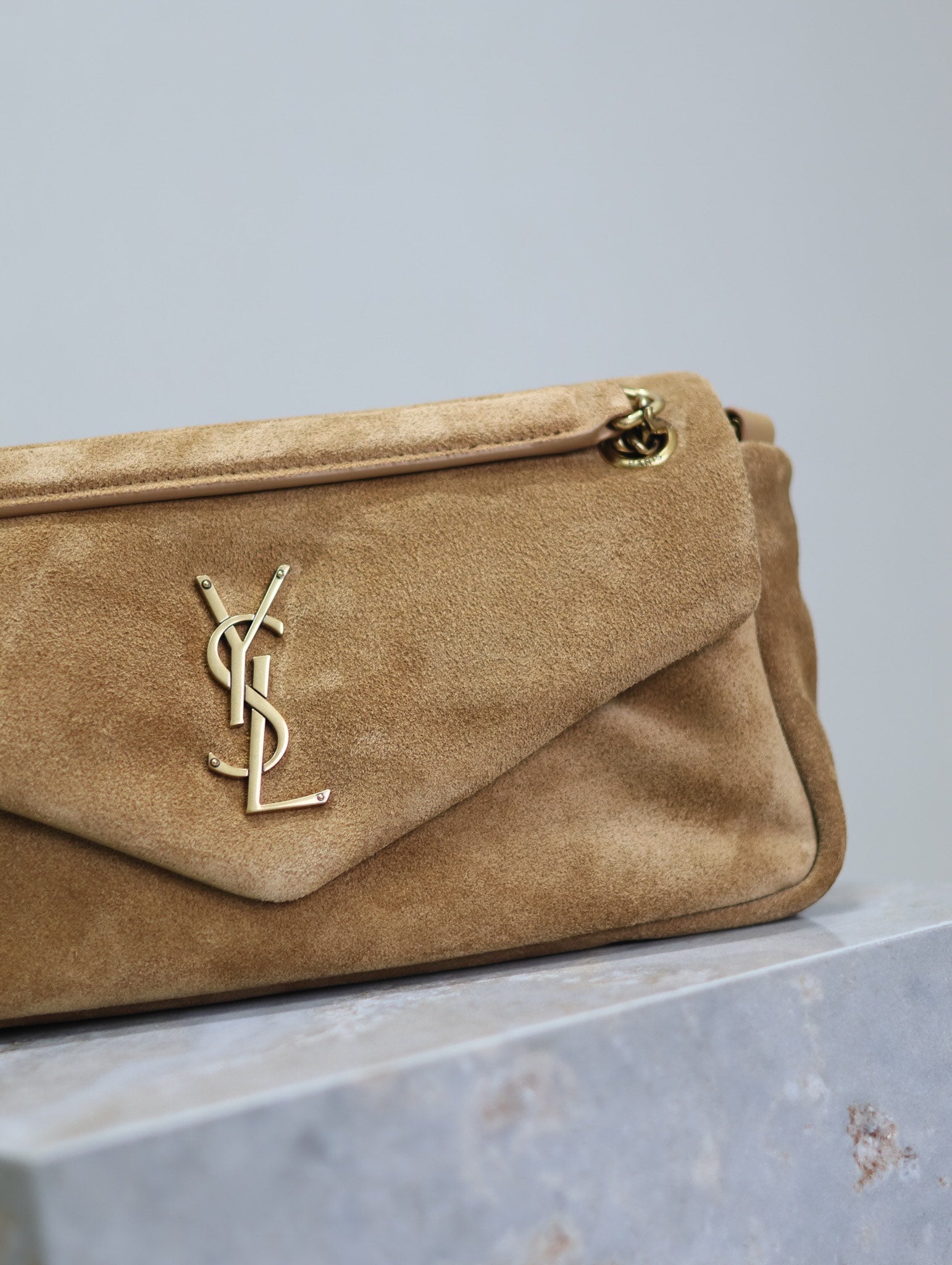 CALYPSO BAG 26 IN CIDER BROWN SUEDE GOLD HARDWARE mysite