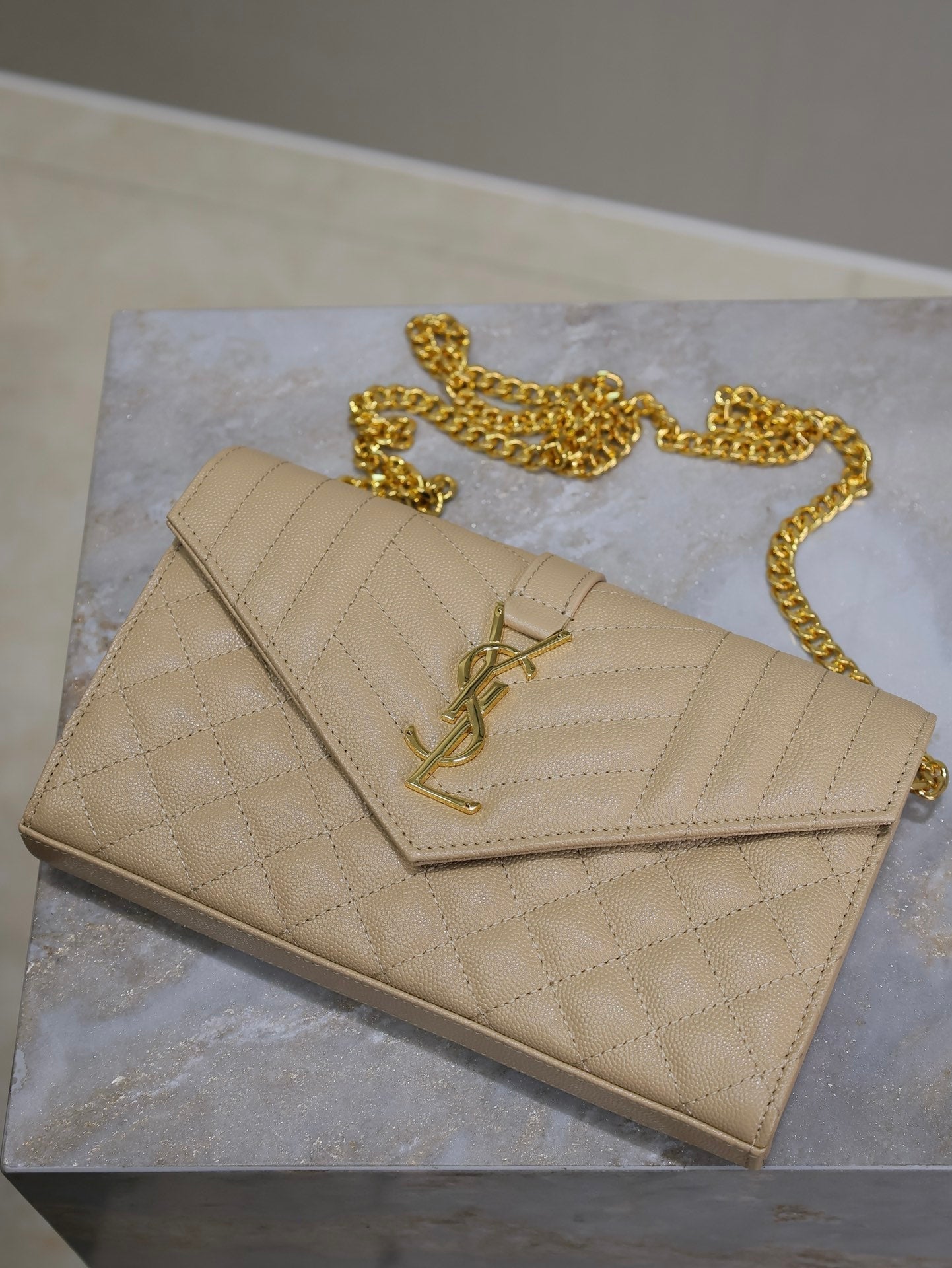 ENVELOPE CHAIN BAG 22 IN SEPIA TAN LAMBSKIN GOLD HARDWARE mysite