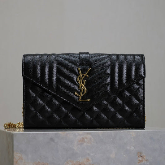 ENVELOPE CHAIN BAG 22 IN BLACK LAMBSKIN GOLD HARDWARE mysite