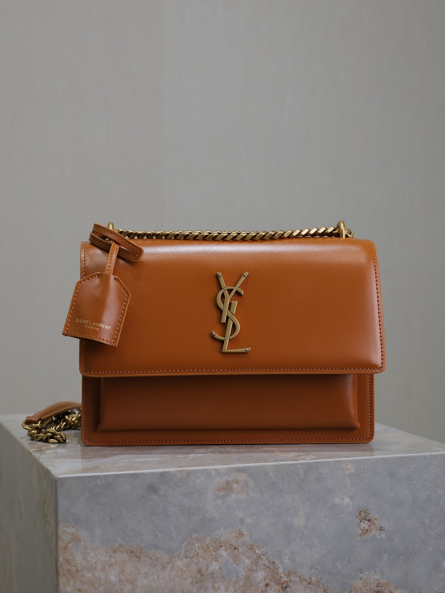 YSL Medium Sunset Shoulder Bag 22cm Brown Cowhide mysite