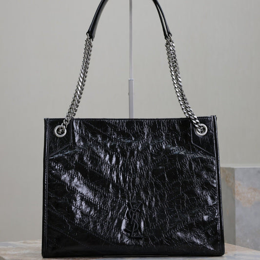 NIKI SHOPPING BAG 33 IN BLACK CRUMPLED CALFSKIN SILVER HARDWARE mysite