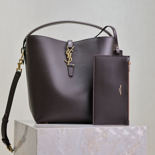 LE 37 MEDIUM BUCKET BAG 26 IN BRUNETTE BROWN CALFSKIN GOLD HARDWARE mysite