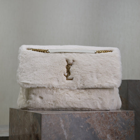NIKI 47 IN WHITE RABBIT FUR GOLD HARDWARE mysite
