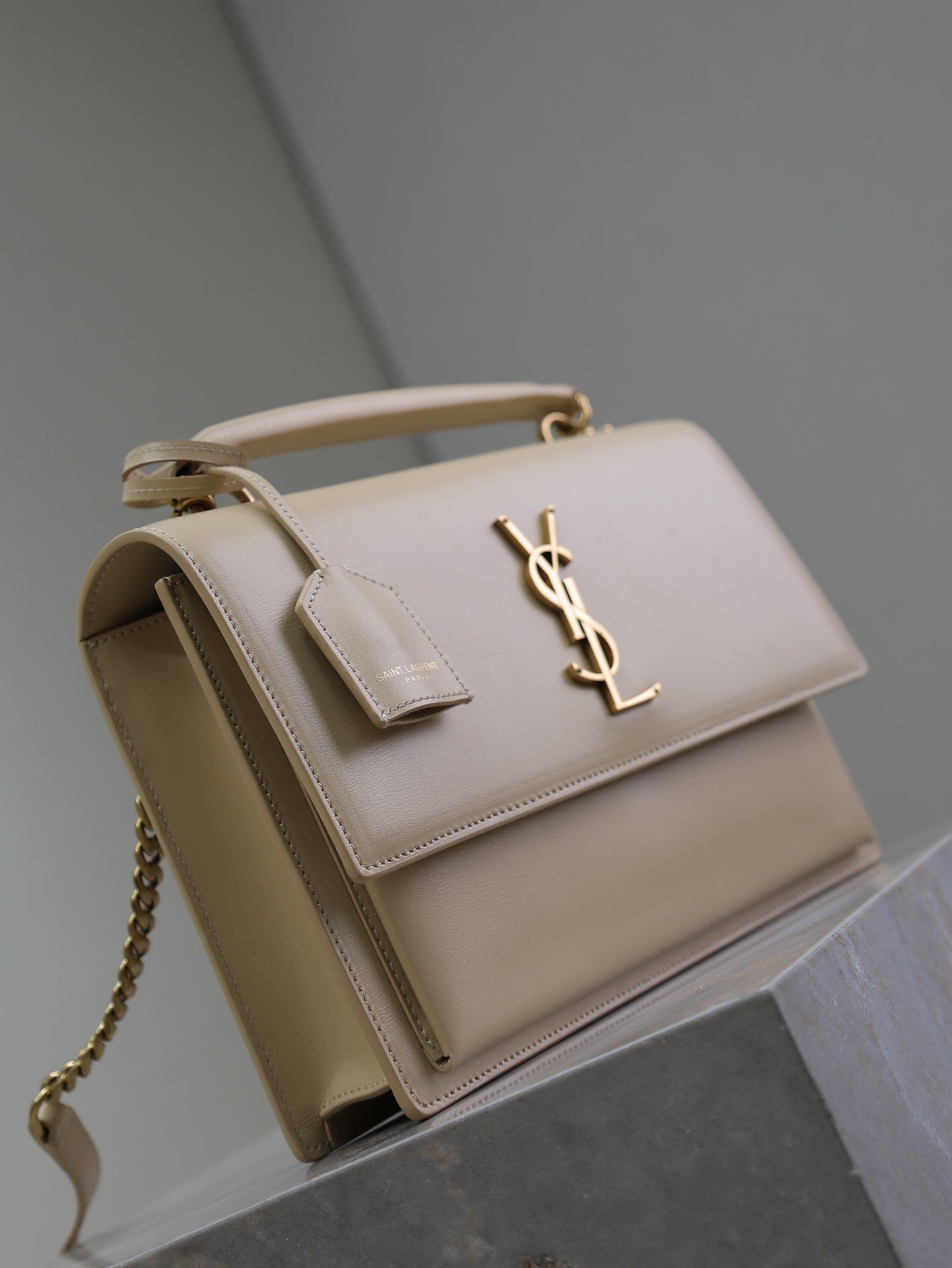 YSL Sunset Handbags 25cm Beige Cowhide mysite