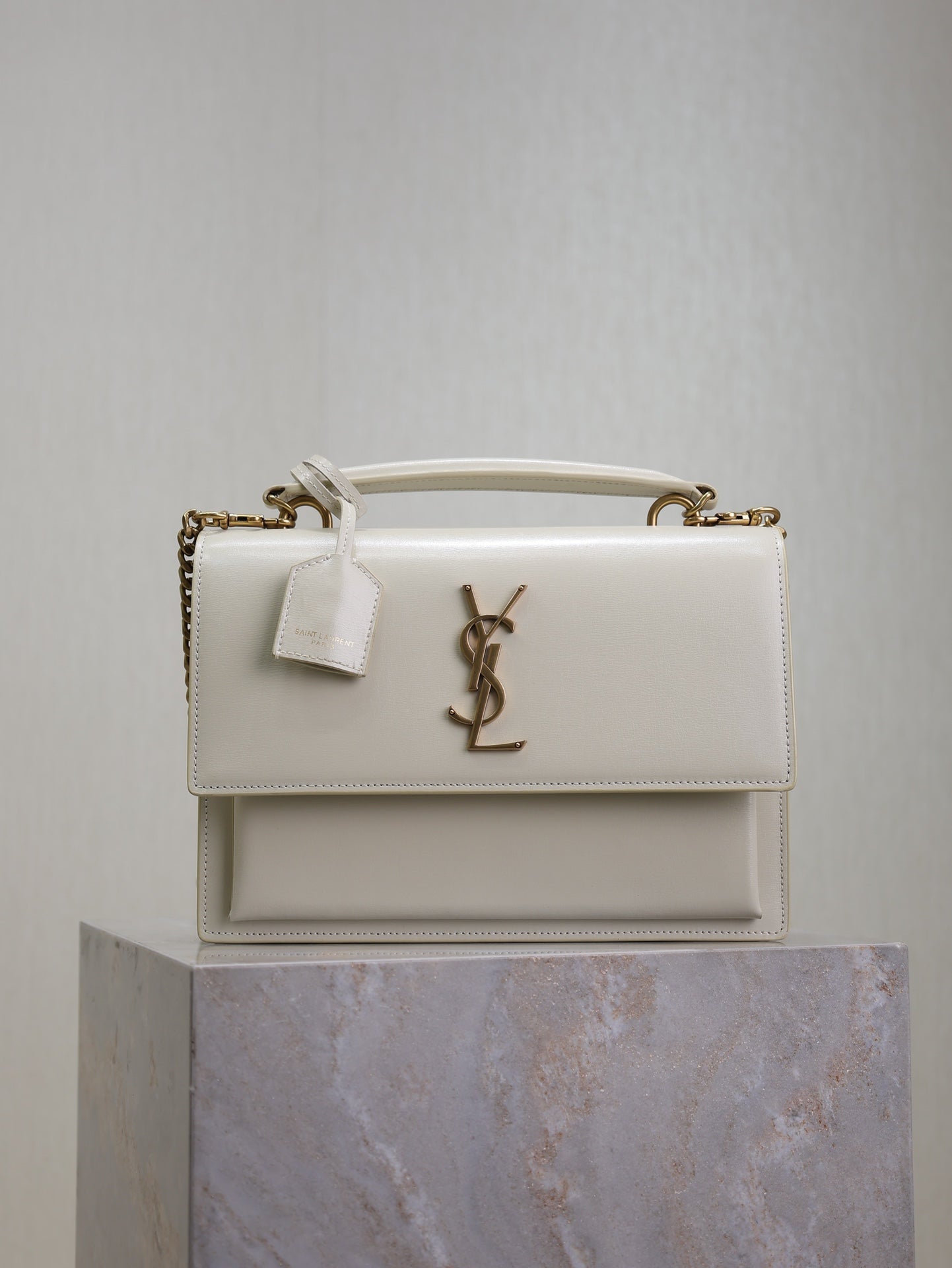 YSL Sunset Handbags 25cm White Cowhide mysite