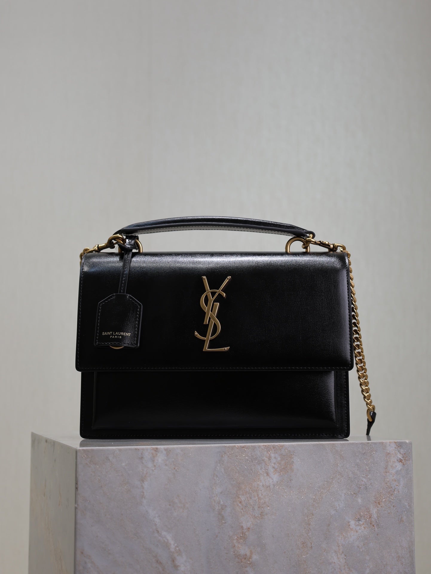 YSL Sunset Handbags 25cm Black Cowhide mysite