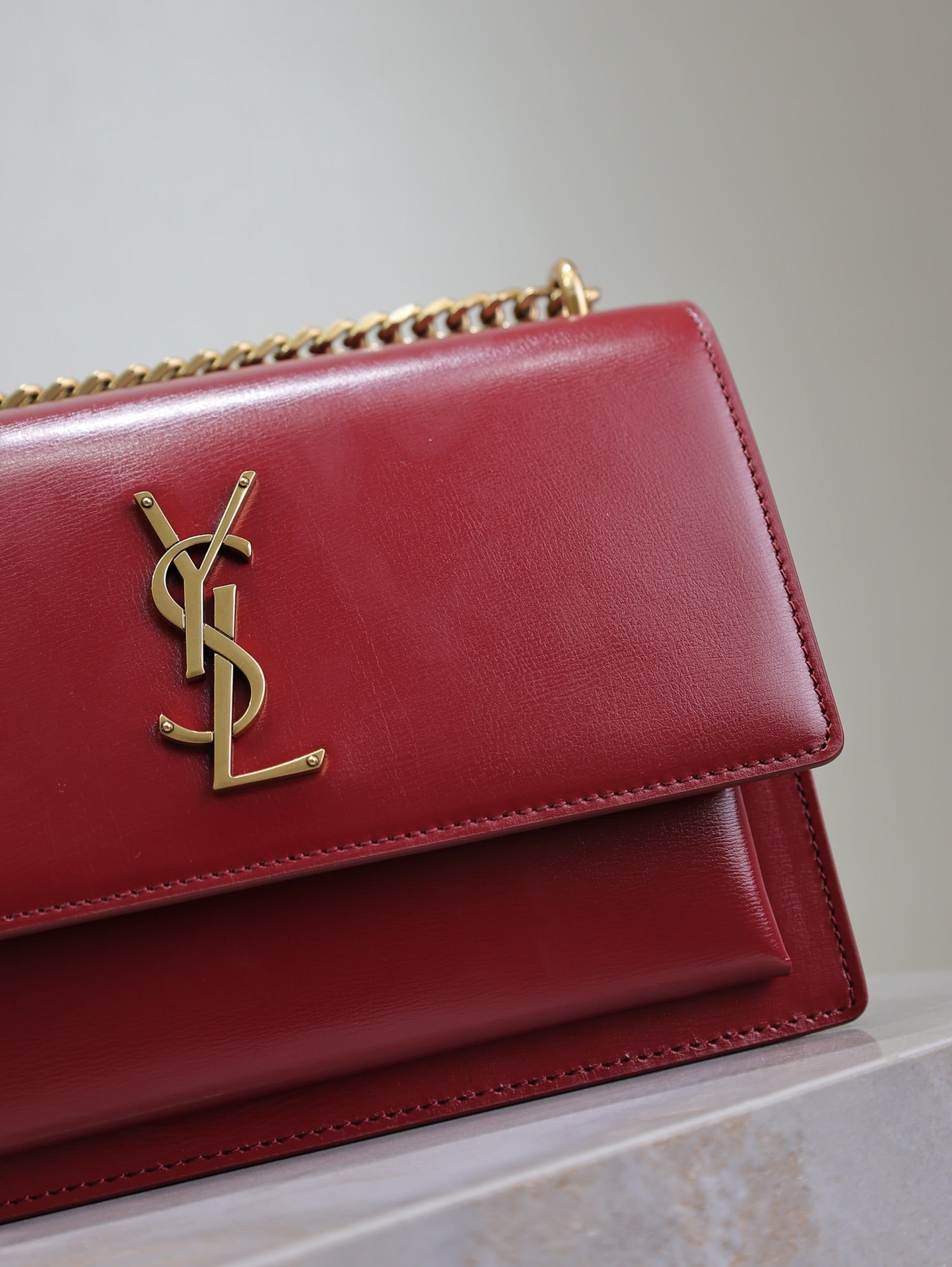 YSL Medium Sunset Shoulder Bag 22cm Burgundy Cowhide GHW mysite