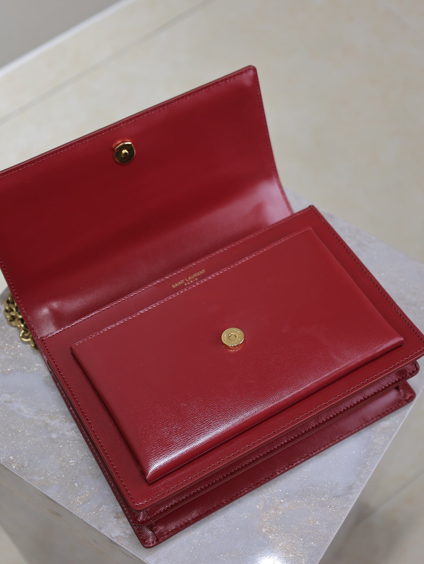 YSL Medium Sunset Shoulder Bag 22cm Burgundy Cowhide GHW mysite
