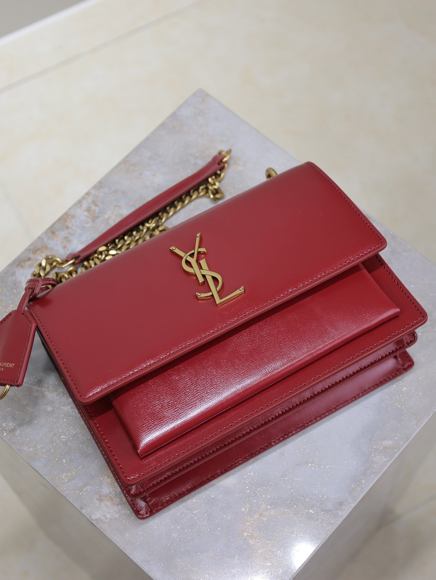 YSL Medium Sunset Shoulder Bag 22cm Burgundy Cowhide GHW mysite