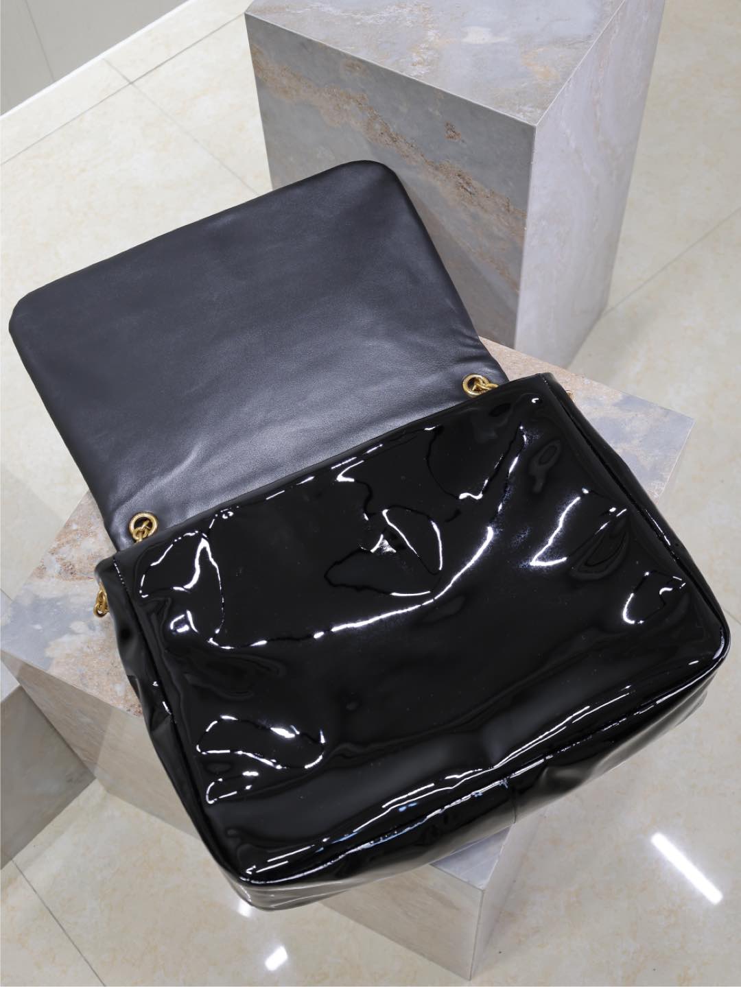 JAMIE 4.3 LARGE BAG 43 IN BLACK PATENT LAMBSKIN GOLD HARDWARE mysite