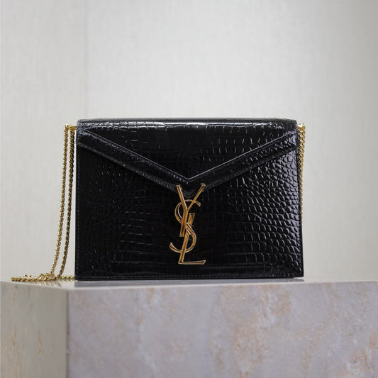 CASSANDRA CHAIN BAG 22 IN BLACK CROCODILE PATTERN CALFSKIN GOLD HARDWARE mysite