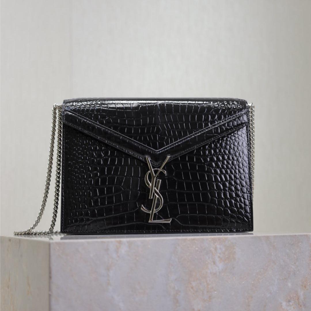 CASSANDRA CHAIN BAG 22 IN BLACK CROCODILE PATTERN CALFSKIN SILVER HARDWARE mysite
