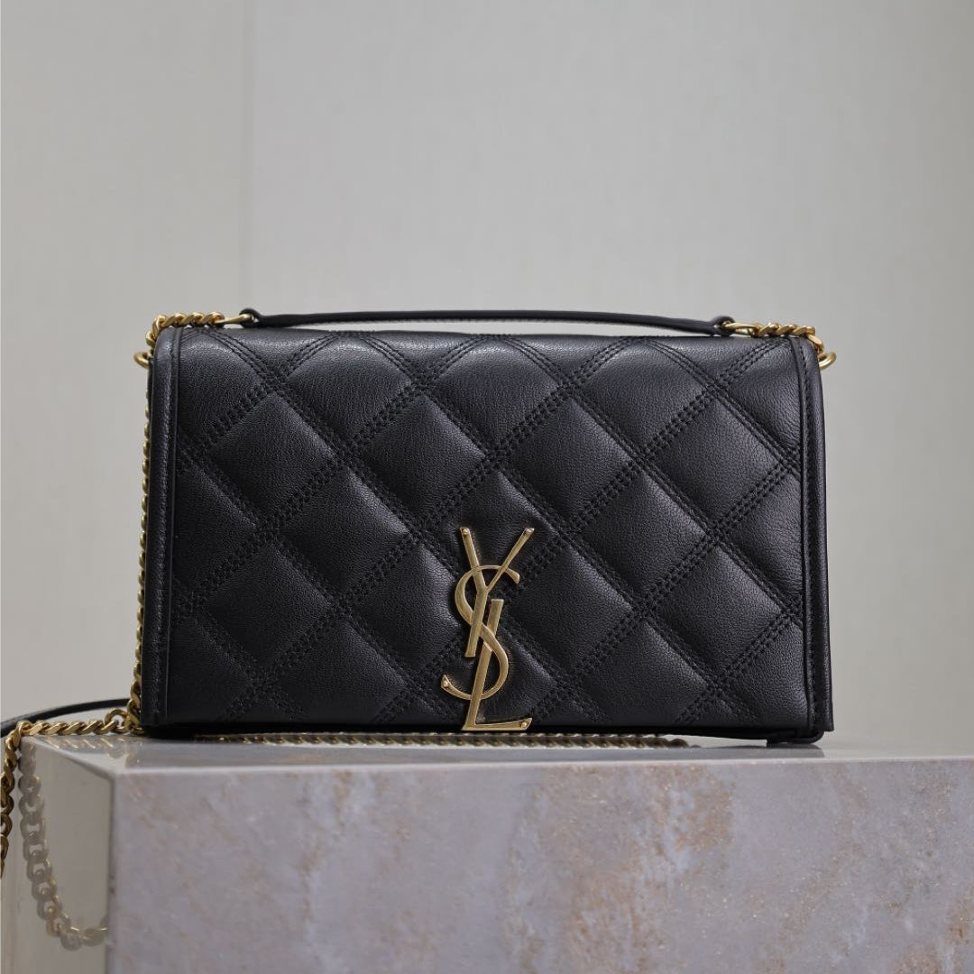 BECKY 22 IN BLACK QUILTED LAMBSKIN GOLD HARDWARE mysite