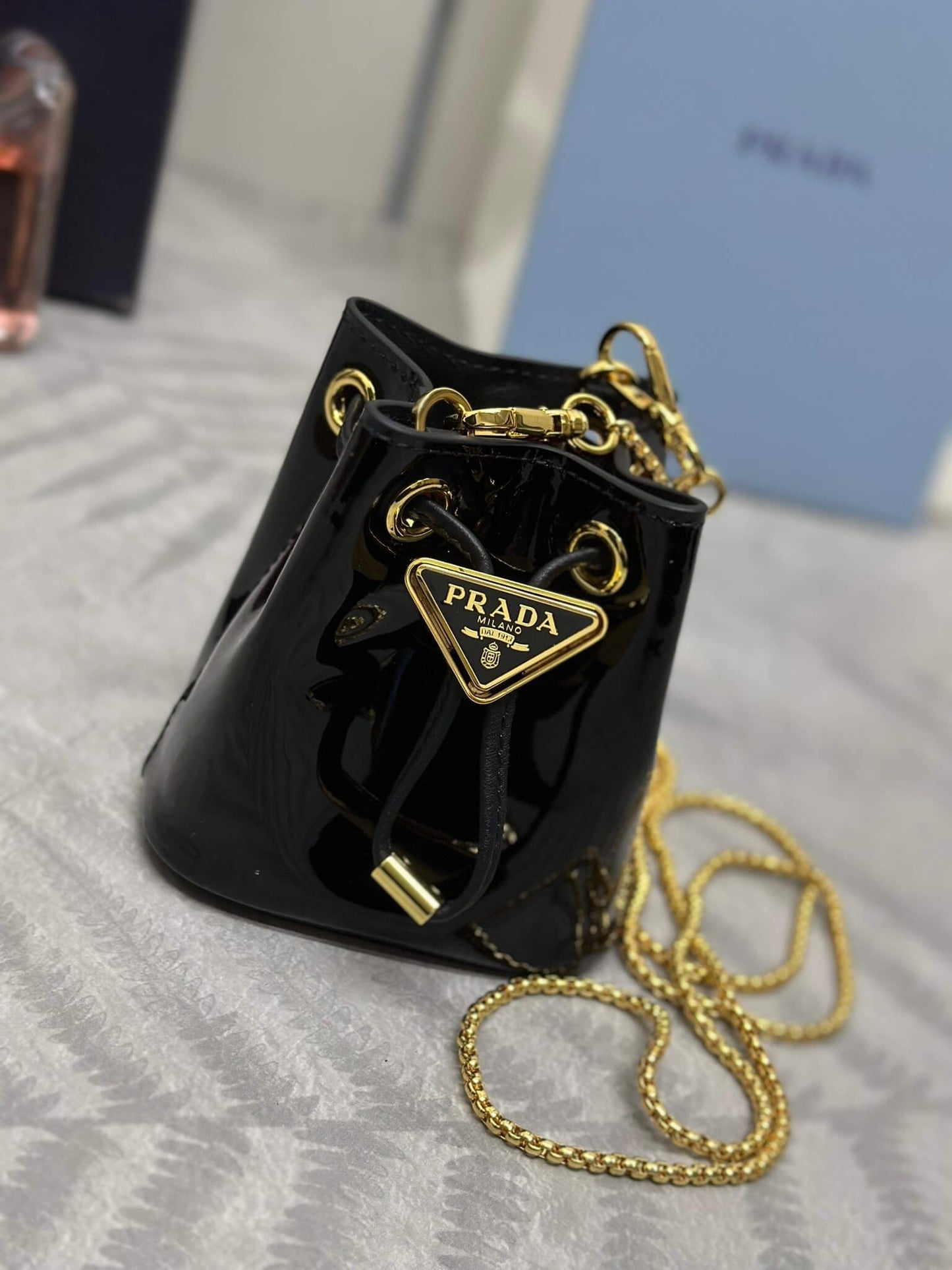 Prada Logo-Plaque Mini Bag Black Patent Leather GHW mysite