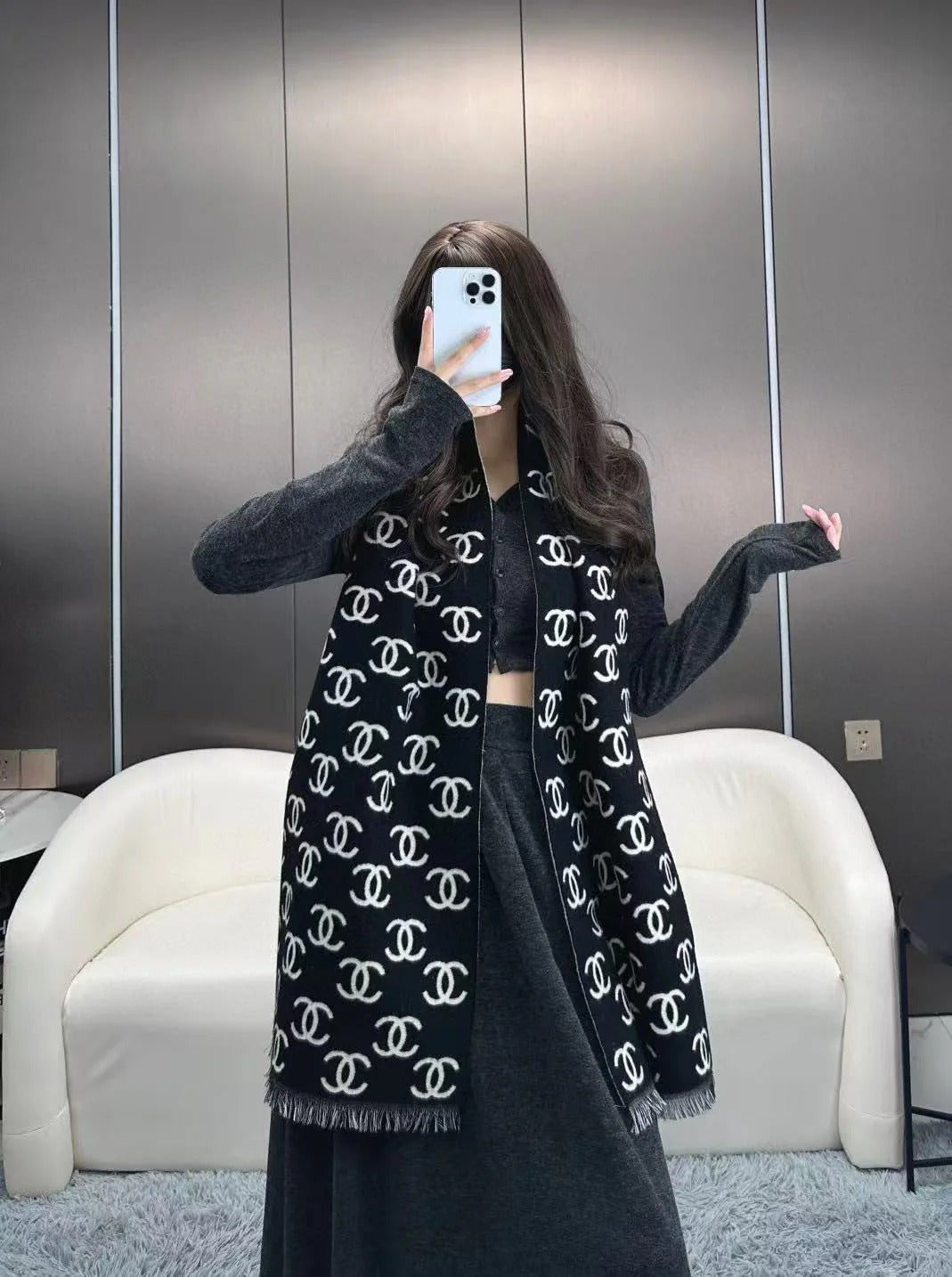 CHANEL 25S SCARF 180 IN CASHMERE WOOL 733942 mysite