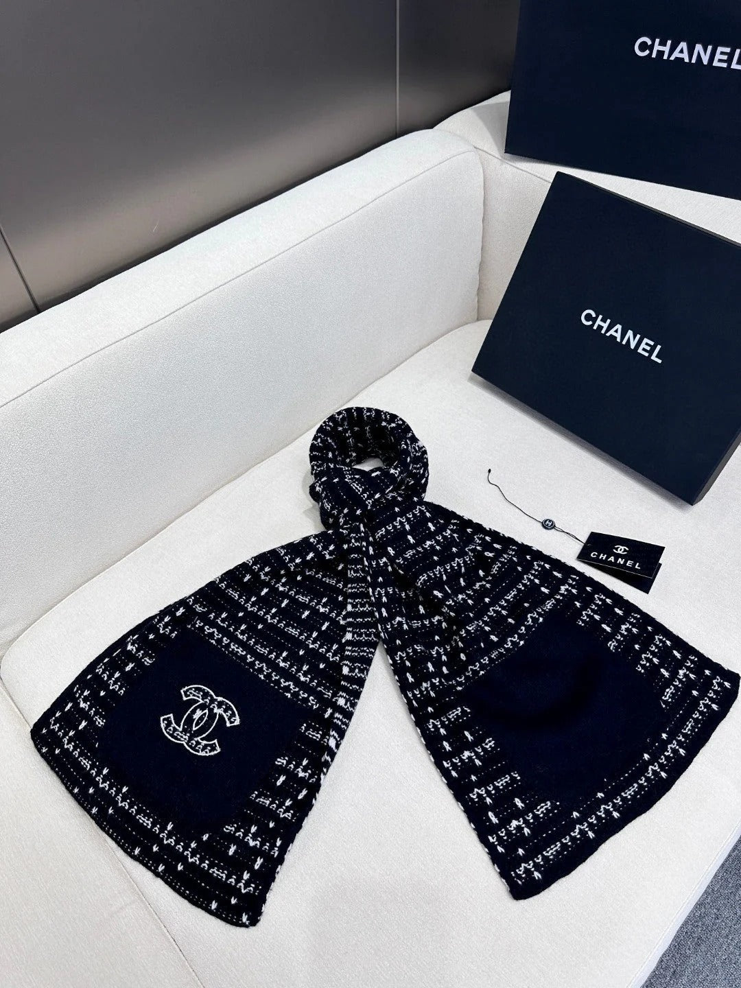 SCARF 180 CM IN BLACK MIX WHITE CASHMERE 403850 mysite