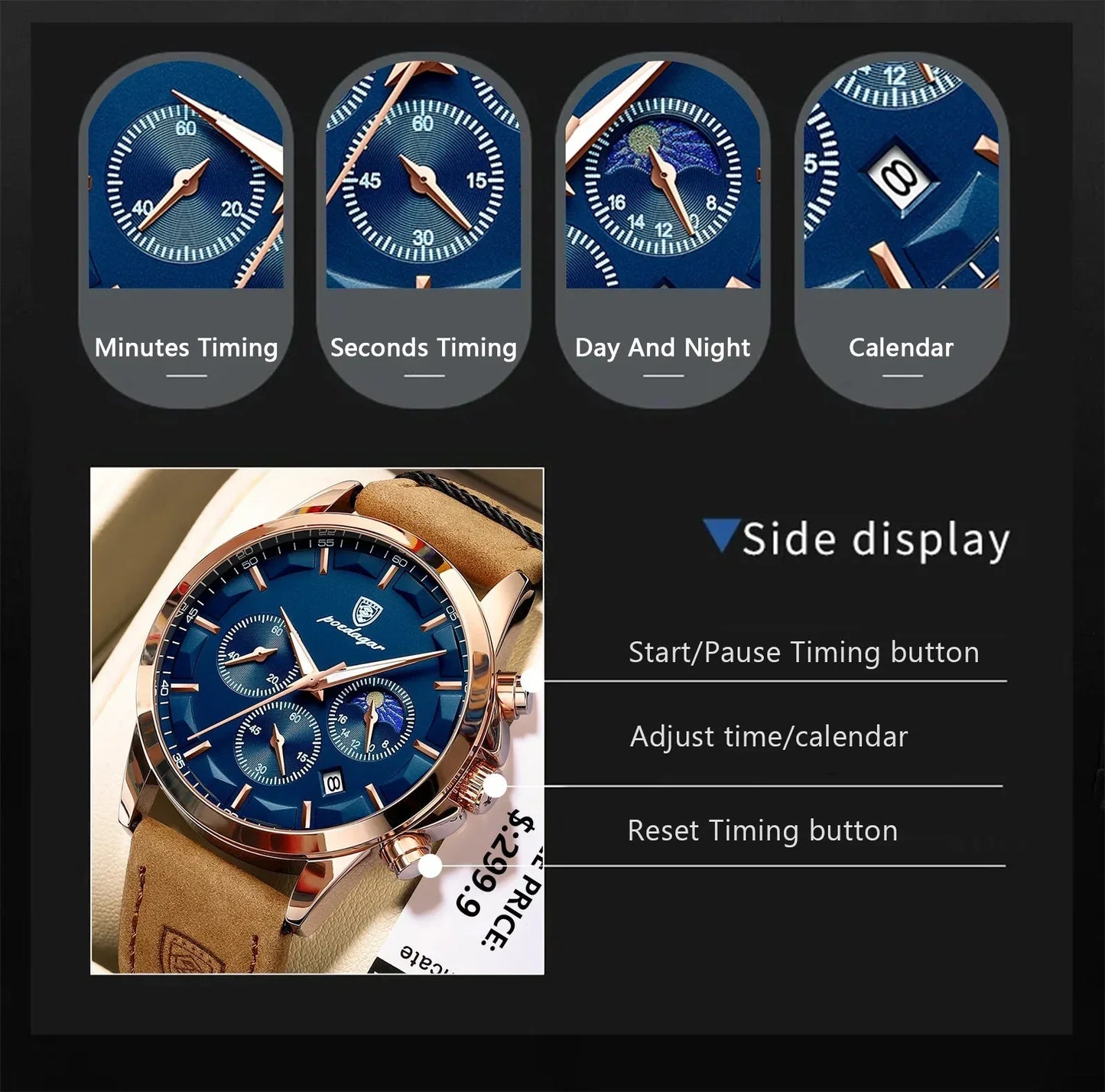 Poedagar ChronoLuxe Sport – Luxury Chronograph Quartz Watchs-1 mysite