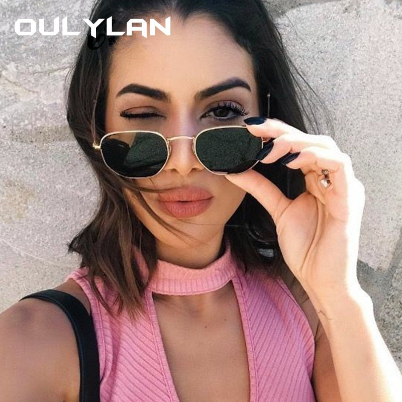 Oulylan Vintage Polygon Sunglasses Women Men Brand Metal Frame Sun Glasses Ladies UV400 Female Luxury Polygonal Sunglass Males mysite