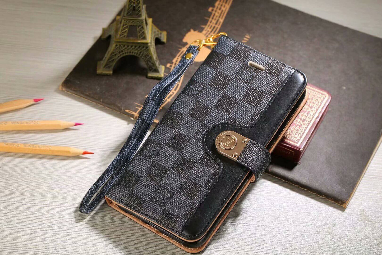 Lou Monogram Wallet Case for Samsung – Black Checkerboards mysite