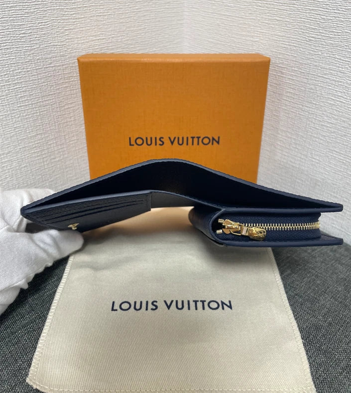 LV Cléa Wallet Purse Navy Blue Beige Cowhide mysite
