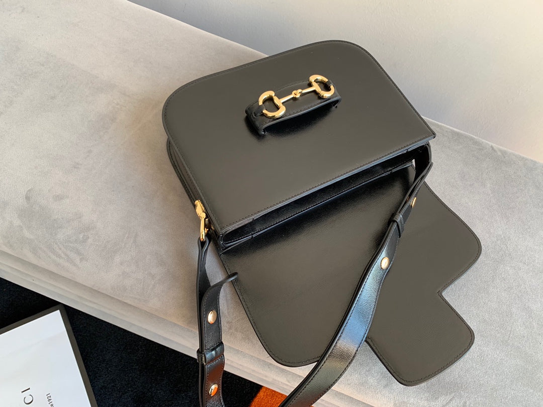 GG 1955 Horsebit Bag 25cm Black Calfskin Gold Hardware mysite