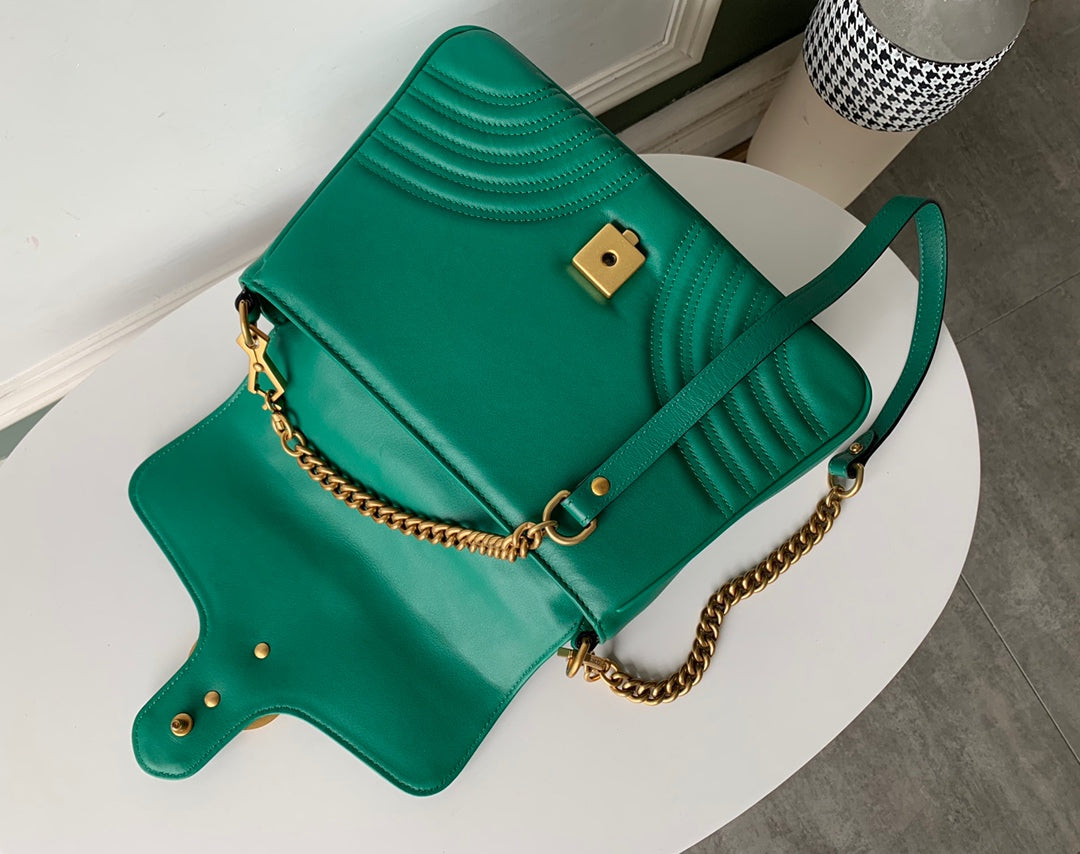 GG Marmont 26.5cm Green Calfskin Gold Hardware mysite